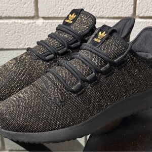 Adidas Men's Black Sneakers with Gold Highlights